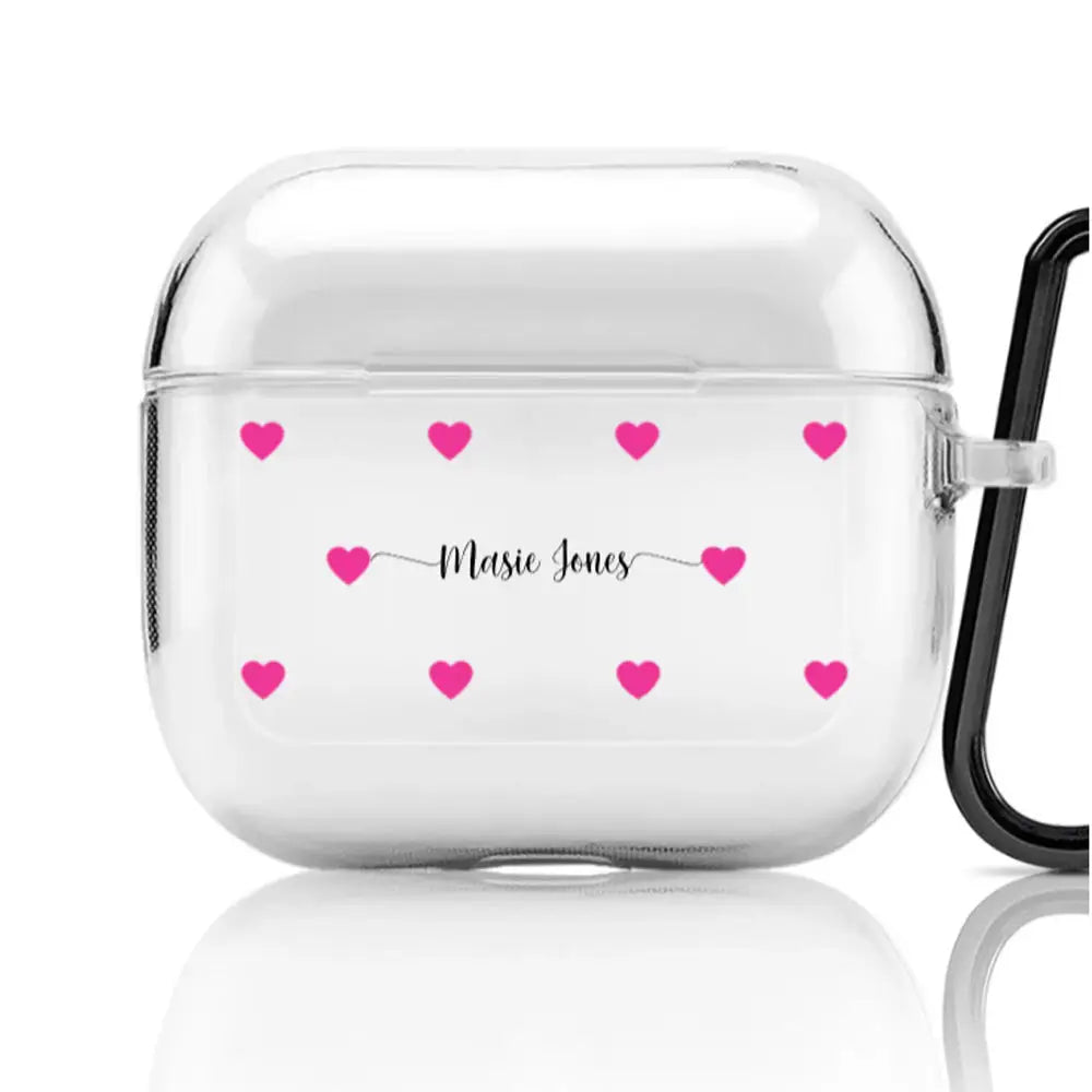 Heart Pattern Custom Text My Name Airpods Case - AirPods (3rd generation) / Clear Classic