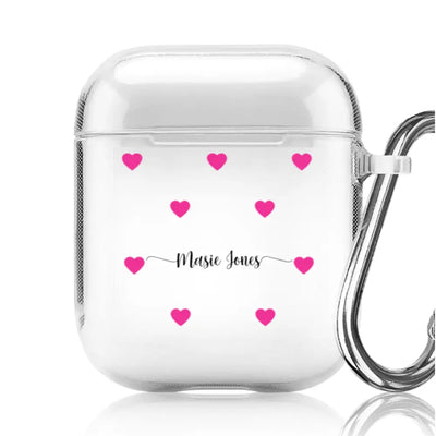 Airpods 2 & 1 / Clear Classic Airpods Case Heart Pattern Custom Text, My Name Airpods Case - Stylizedd.com