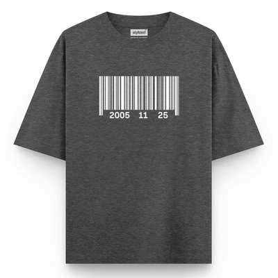Custom Barcode Birthdate T-shirt - Oversize - Charcoal Grey / XS - T-Shirt