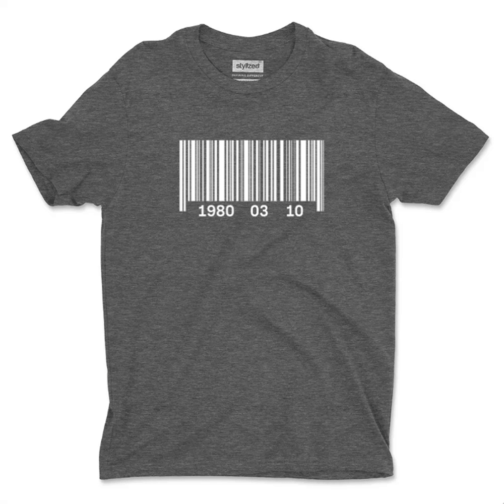 Custom Barcode Birthdate T - shirt - Classic - Charcoal Grey / XS - T - Shirt