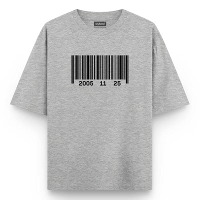 Custom Barcode Birthdate T-shirt - Oversize - Light Grey / XS - T-Shirt