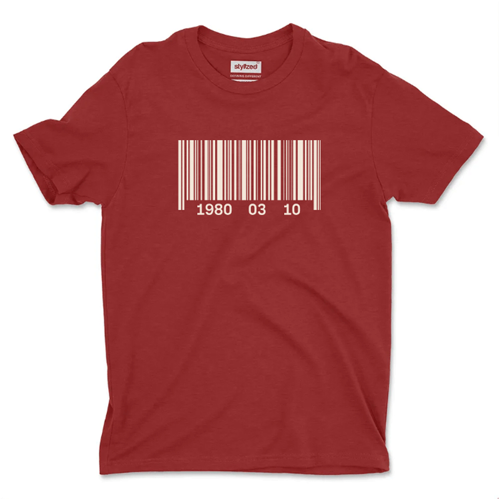Custom Barcode Birthdate T - shirt - Classic - Maroon / XS - T - Shirt