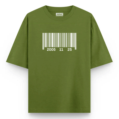 Custom Barcode Birthdate T-shirt - Oversize - Military Green / XS - T-Shirt