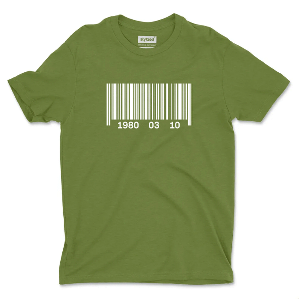 Custom Barcode Birthdate T - shirt - Classic - Military Green / XS - T - Shirt