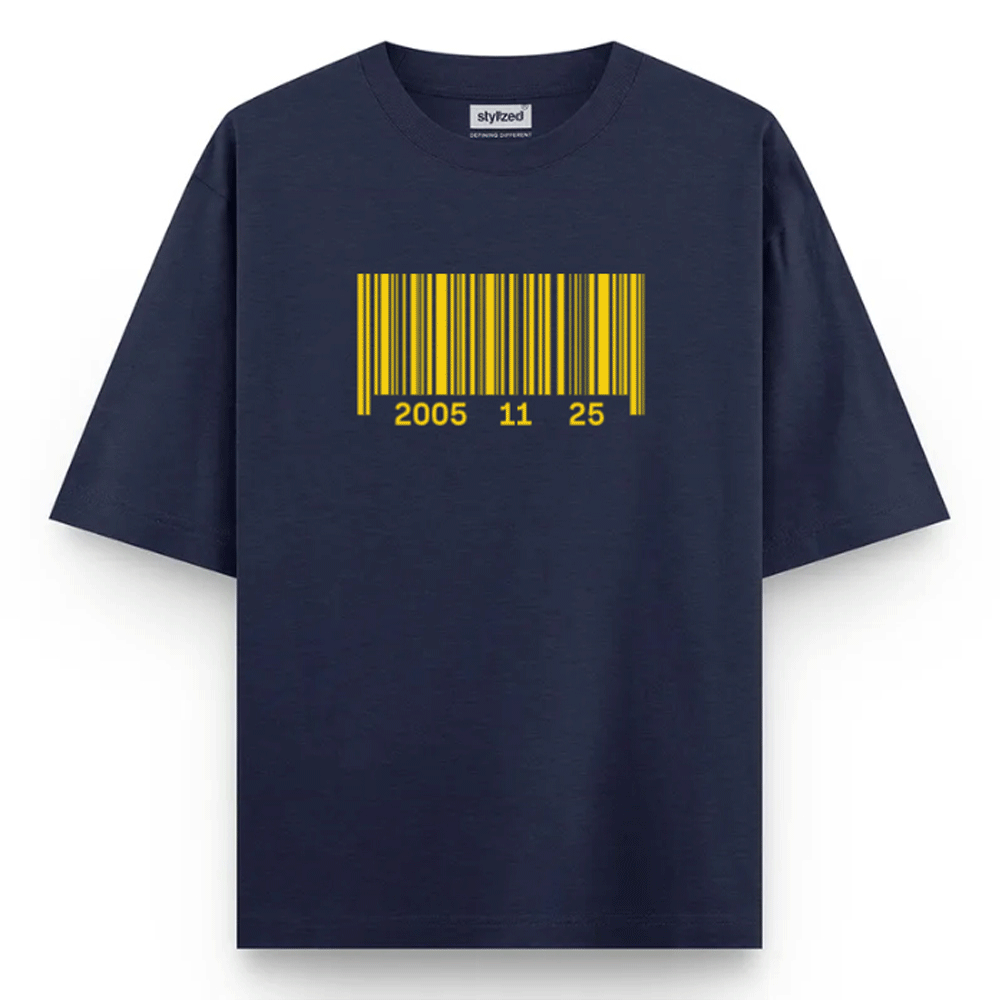 Custom Barcode Birthdate T-shirt - Oversize - Navy Blue / XS - T-Shirt