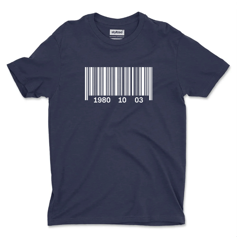 Custom Barcode Birthdate T - shirt - Classic - Navy Blue / XS - T - Shirt