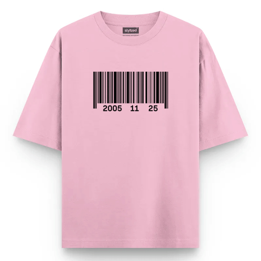Custom Barcode Birthdate T-shirt - Oversize - Pink / XS - T-Shirt