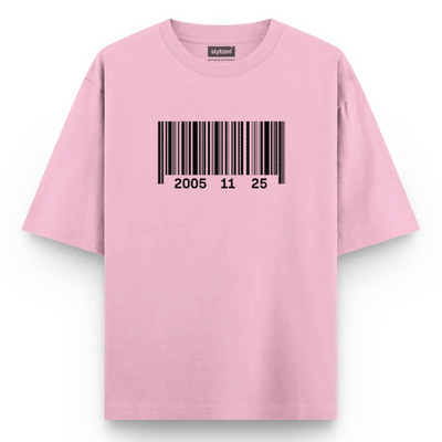 Custom Barcode Birthdate T-shirt - Oversize - Pink / XS - T-Shirt