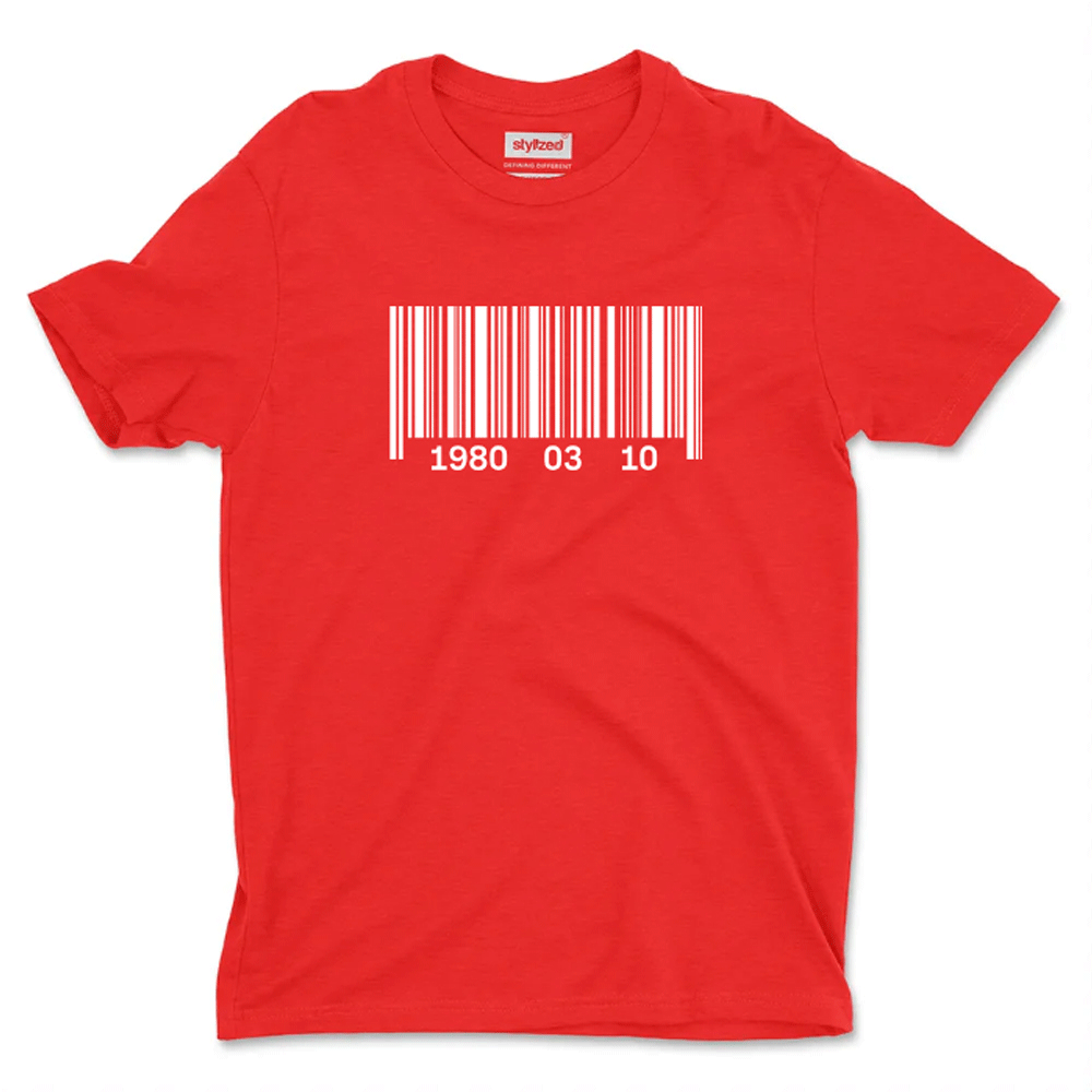 Custom Barcode Birthdate T - shirt - Classic - Red / XS - T - Shirt