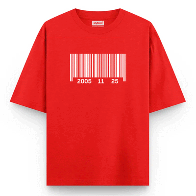 Custom Barcode Birthdate T-shirt - Oversize - Red / XS - T-Shirt