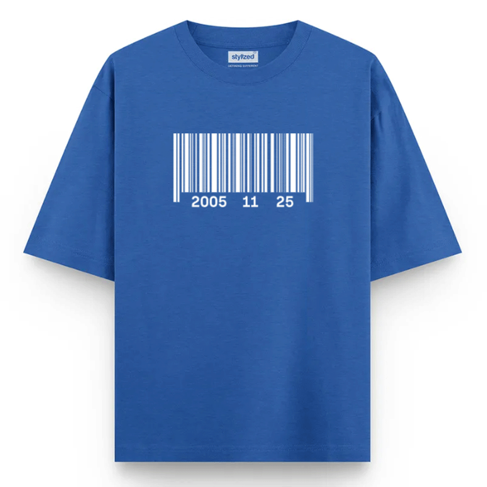 Custom Barcode Birthdate T-shirt - Oversize - Royal Blue / XS - T-Shirt