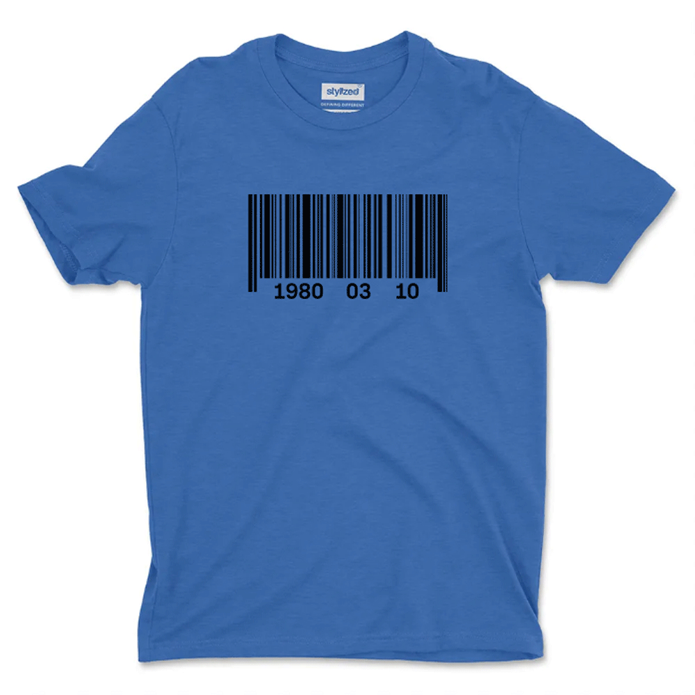 Custom Barcode Birthdate T - shirt - Classic - Royal Blue / XS - T - Shirt
