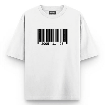 Custom Barcode Birthdate T-shirt - Oversize - White / XS - T-Shirt