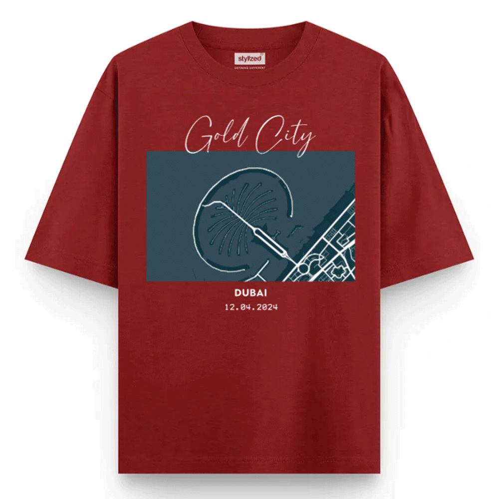 Custom City Map T-shirt - Oversize - Maroon / XS - T-Shirt