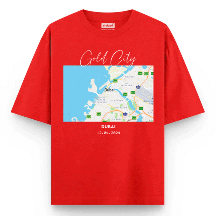 Custom City Map T-shirt - Oversize - Red / XS - T-Shirt