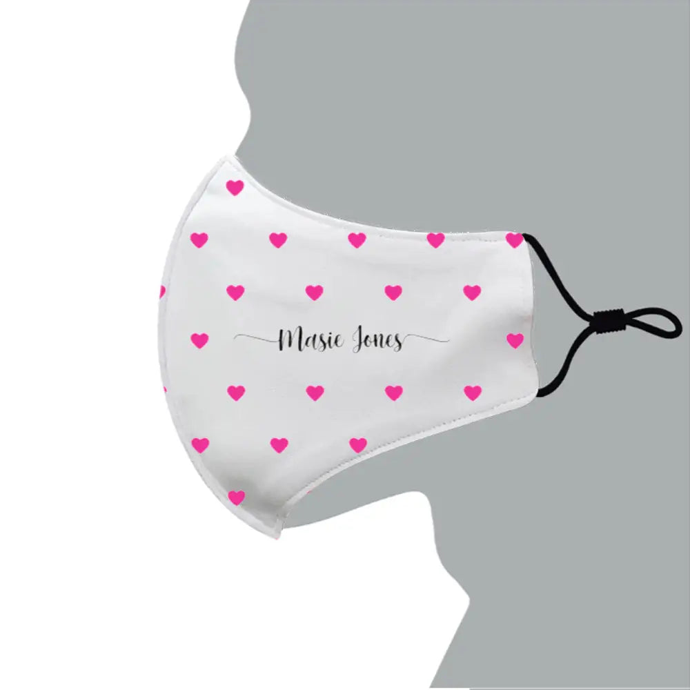 Large Face Masks Heart Pattern Custom Text, My Name Face Mask - Stylizedd