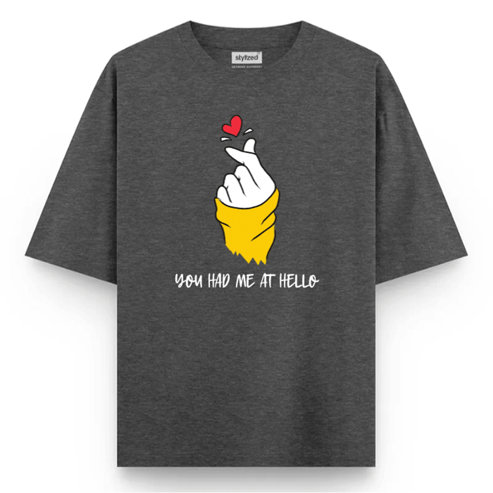 Custom Finger Heart T-shirt - Oversize - Charcoal Grey / XS - T-Shirt