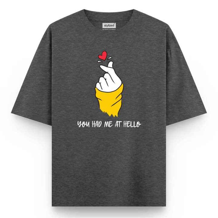 Custom Finger Heart T-shirt - Oversize - Charcoal Grey / XS - T-Shirt