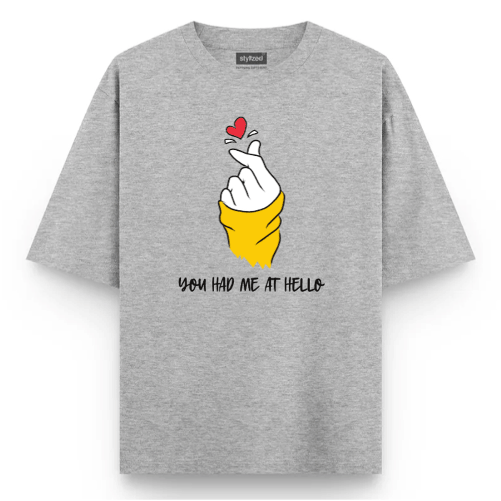 Custom Finger Heart T-shirt - Oversize - Light Grey / XS - T-Shirt