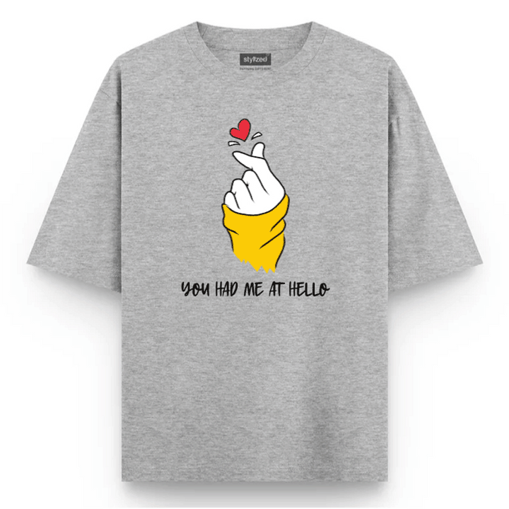 Custom Finger Heart T-shirt - Oversize - Light Grey / XS - T-Shirt