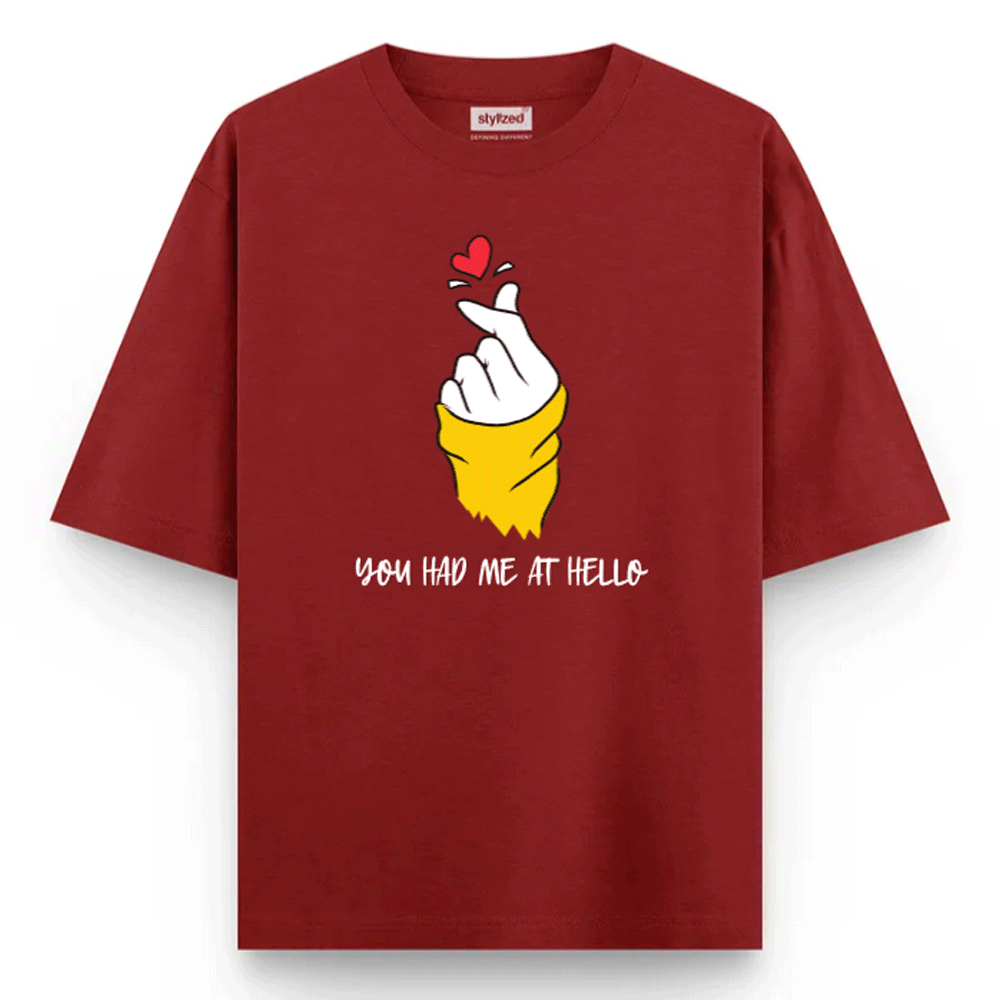 Custom Finger Heart T-shirt - Oversize - Maroon / XS - T-Shirt