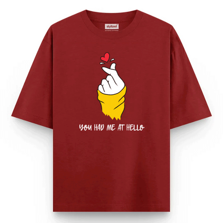 Custom Finger Heart T-shirt - Oversize - Maroon / XS - T-Shirt