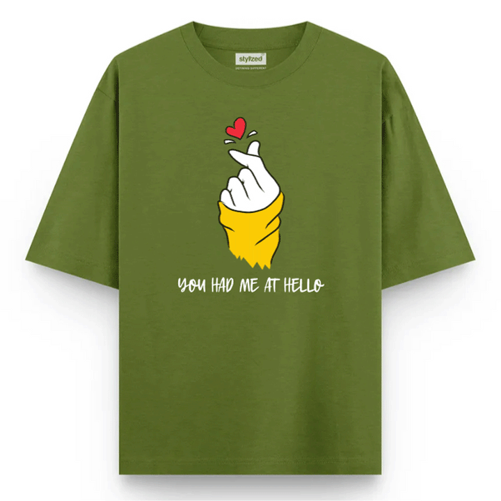 Custom Finger Heart T-shirt - Oversize - Military Green / XS - T-Shirt