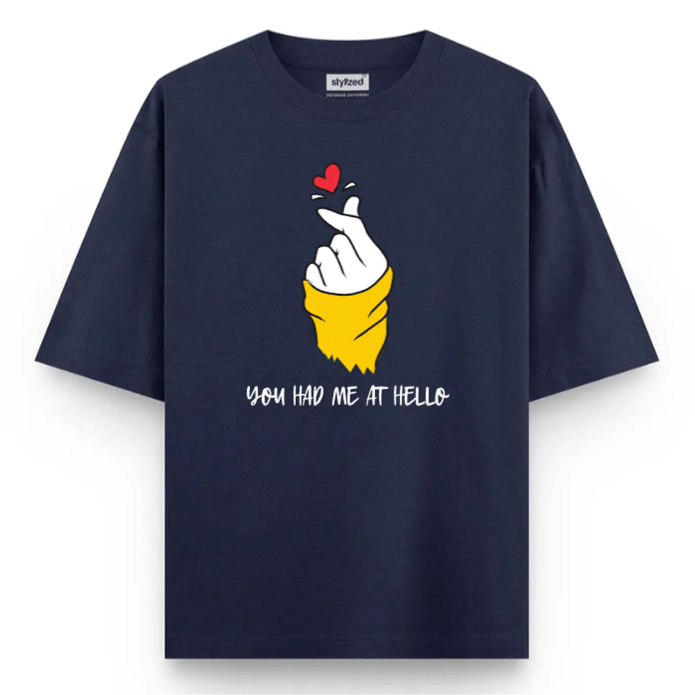 Custom Finger Heart T-shirt - Oversize - Navy Blue / XS - T-Shirt
