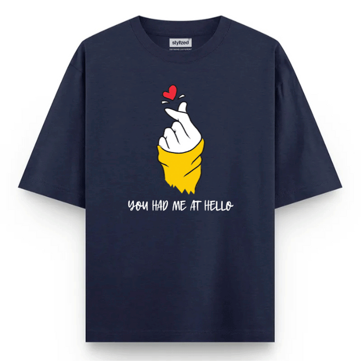 Custom Finger Heart T-shirt - Oversize - Navy Blue / XS - T-Shirt