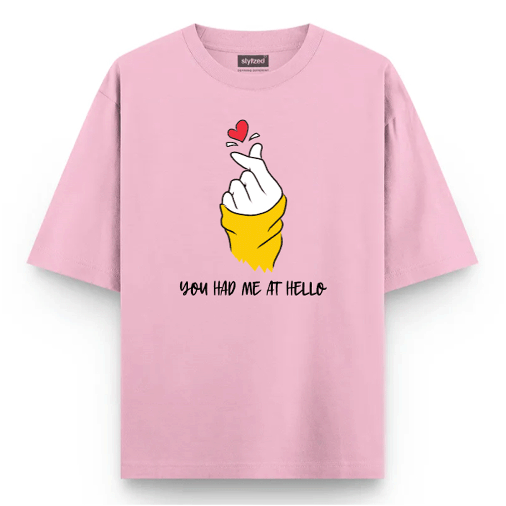 Custom Finger Heart T-shirt - Oversize - Pink / XS - T-Shirt