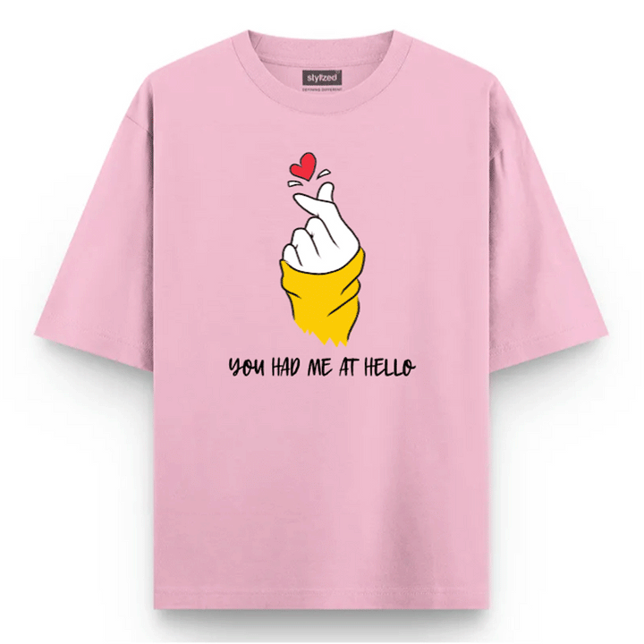 Custom Finger Heart T-shirt - Oversize - Pink / XS - T-Shirt