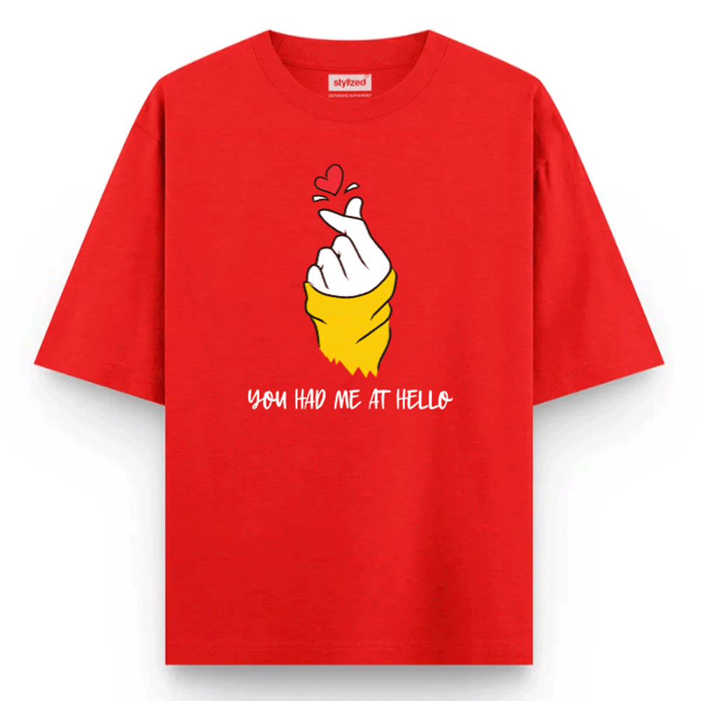 Custom Finger Heart T-shirt - Oversize - Red / XS - T-Shirt