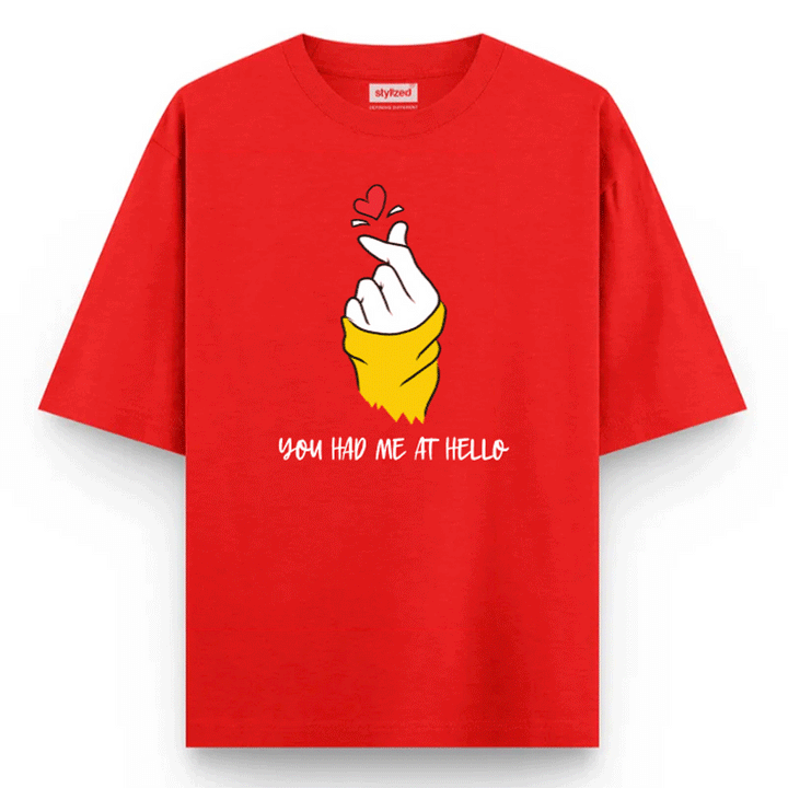 Custom Finger Heart T-shirt - Oversize - Red / XS - T-Shirt