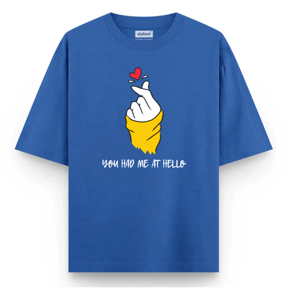 Custom Finger Heart T-shirt - Oversize - Royal Blue / XS - T-Shirt