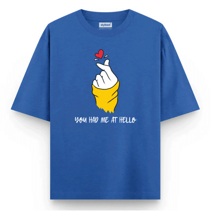 Custom Finger Heart T-shirt - Oversize - Royal Blue / XS - T-Shirt