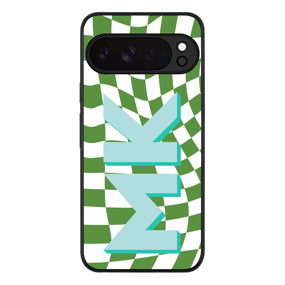 Custom Monogram Initial Wavy Checkerboard, Phone Case - Google
