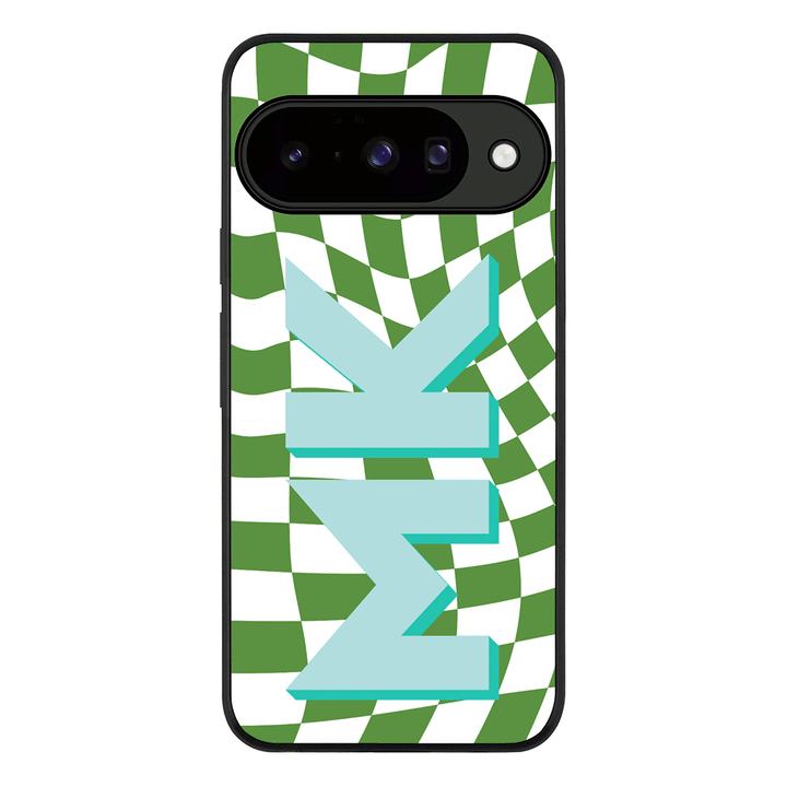 Custom Monogram Initial Wavy Checkerboard, Phone Case - Google