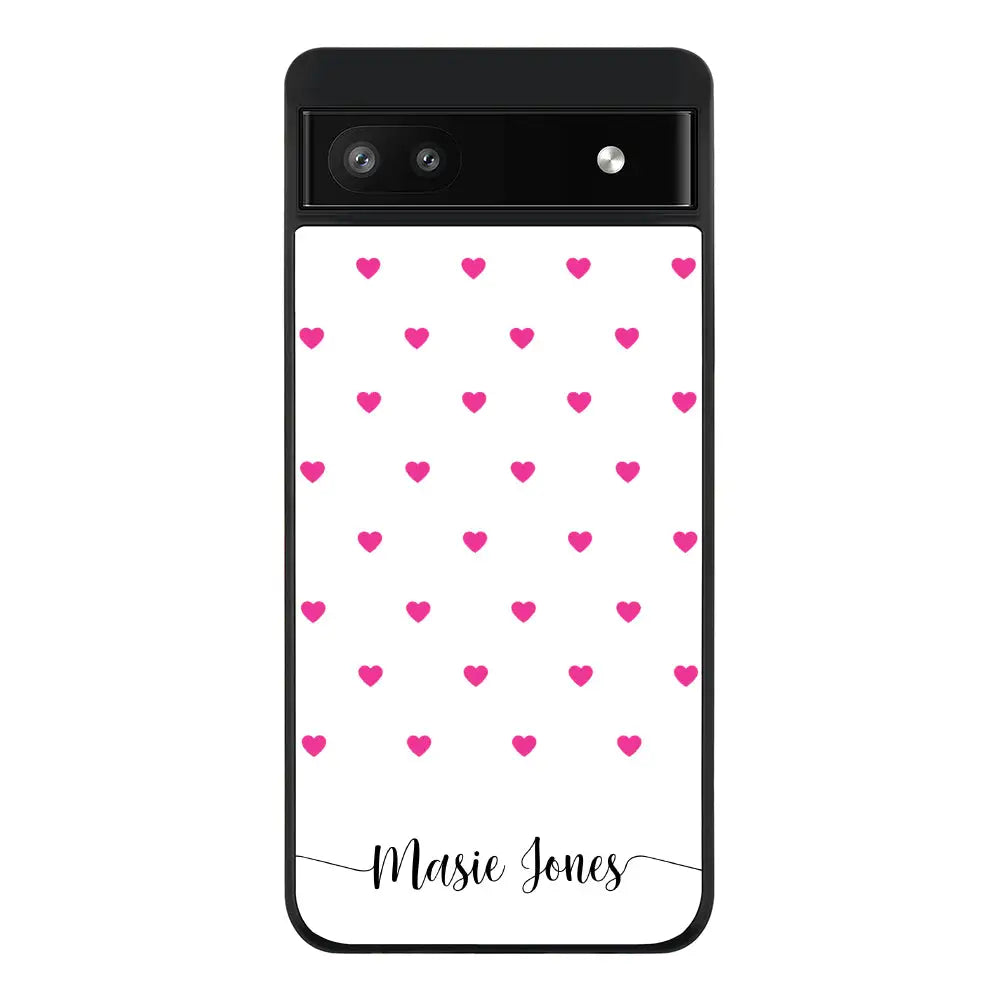 Google Pixel 6a Rugged Black Heart Pattern Custom Text, My Name Phone Case - Google - Stylizedd.com