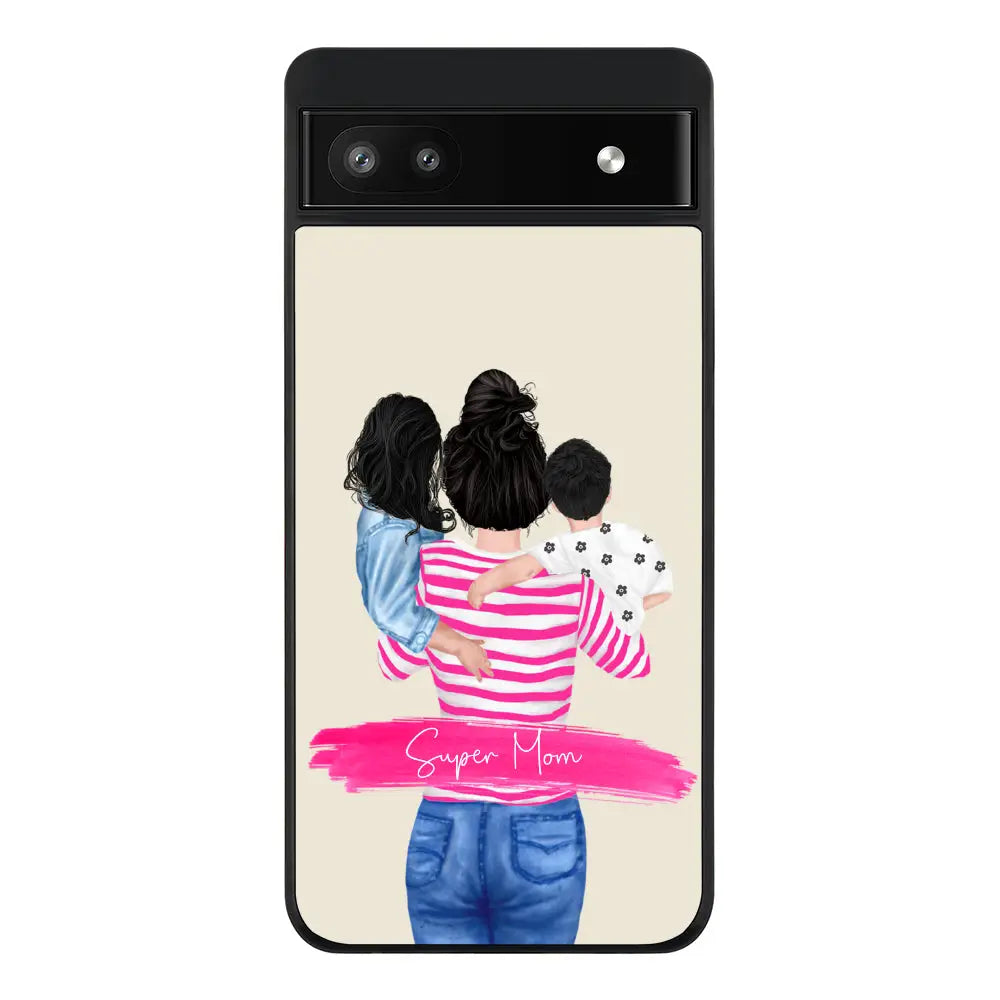 Google Pixel 6a Rugged Black Custom Clipart Text Mother Son & Daughter Phone Case - Google - Stylizedd.com