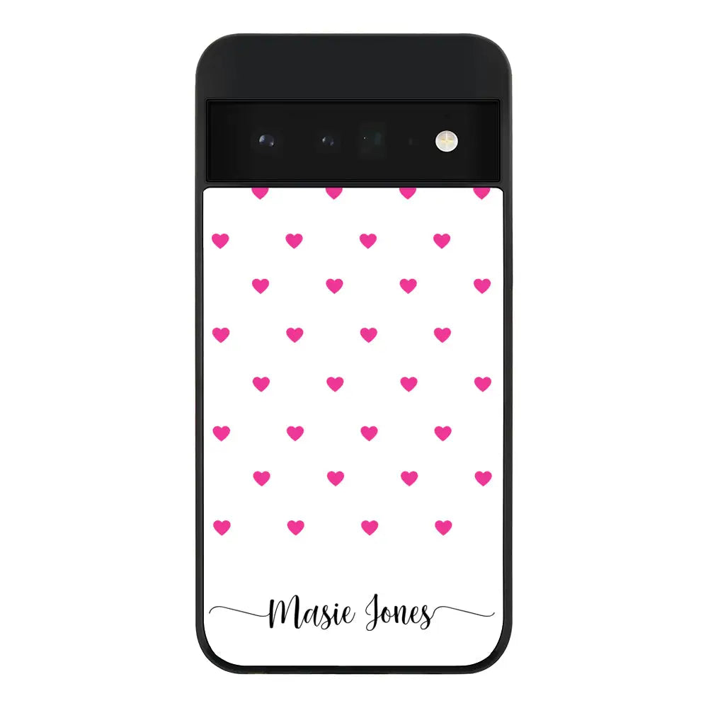 Google Pixel 6 Pro 5G Rugged Black Heart Pattern Custom Text, My Name Phone Case - Google - Stylizedd.com
