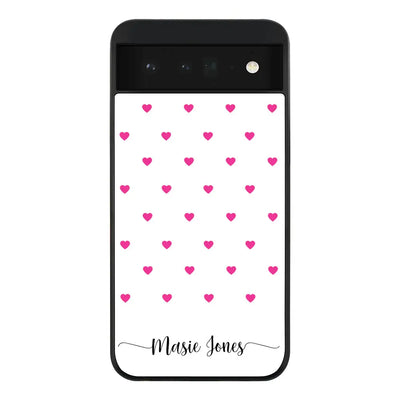 Google Pixel 6 5G Rugged Black Heart Pattern Custom Text, My Name Phone Case - Google - Stylizedd.com