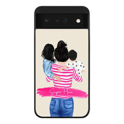 Google Pixel 6 5G Rugged Black Custom Clipart Text Mother Son & Daughter Phone Case - Google - Stylizedd.com