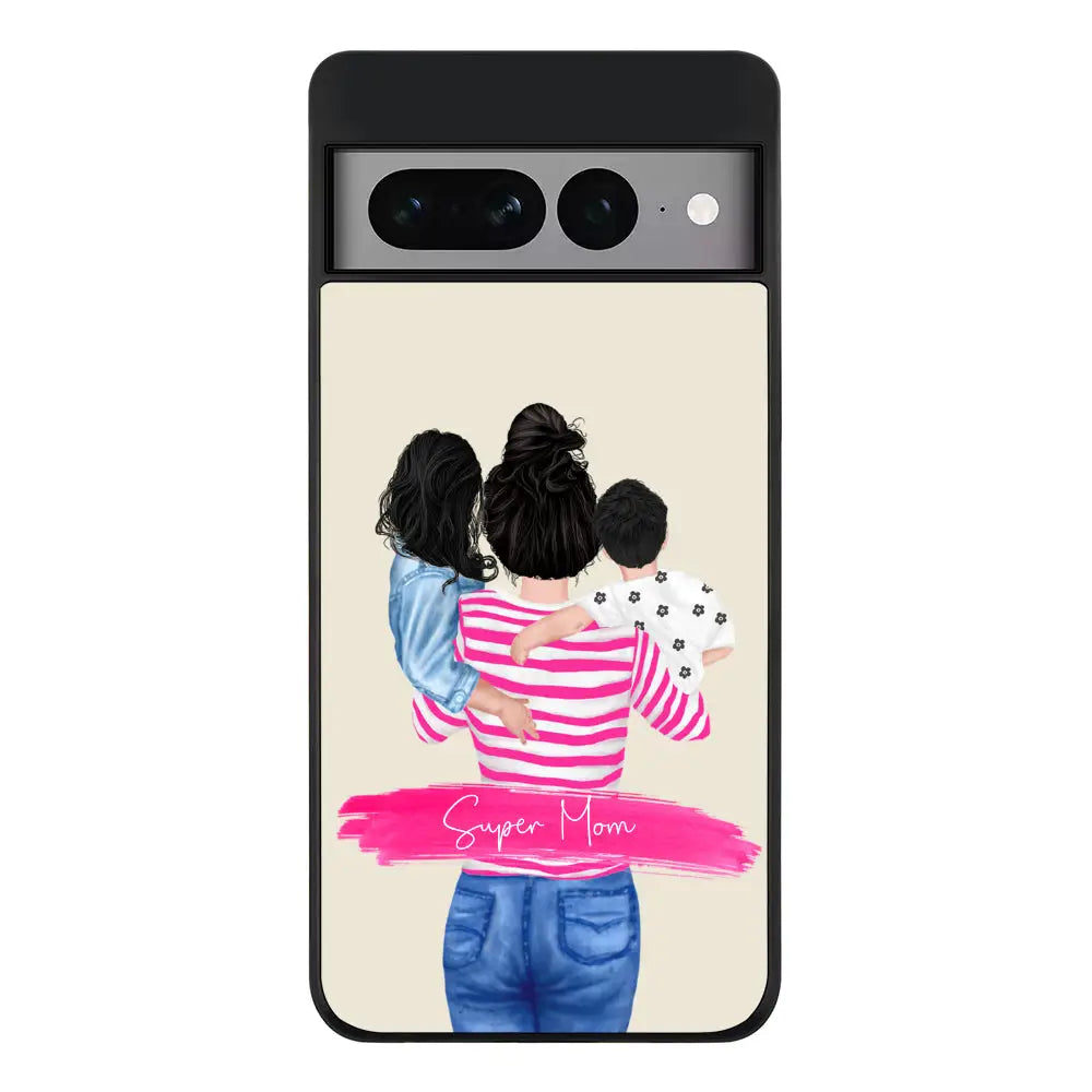 Google Pixel 7 Pro / Rugged Black Phone Case Custom Clipart Text Mother Son & Daughter Phone Case - Google - Stylizedd