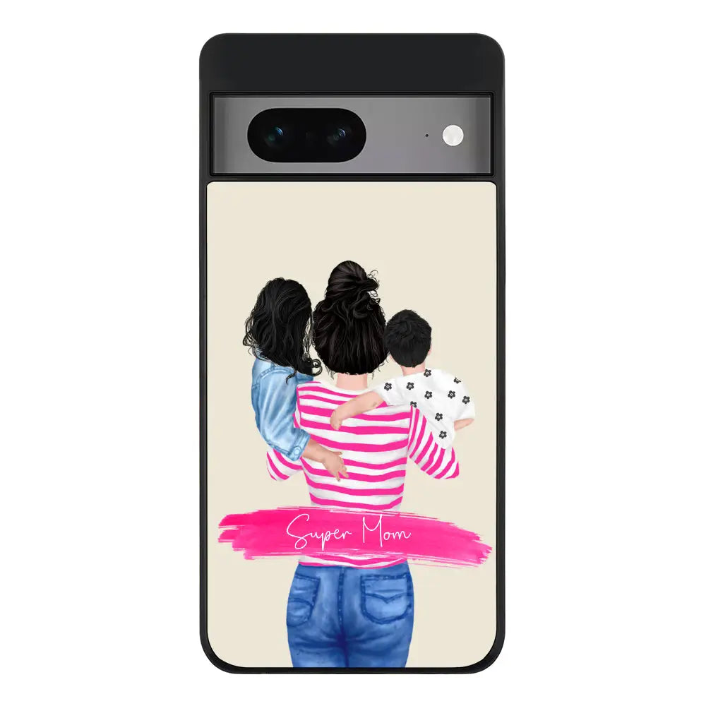 Google Pixel 7 / Rugged Black Phone Case Custom Clipart Text Mother Son & Daughter Phone Case - Google - Stylizedd