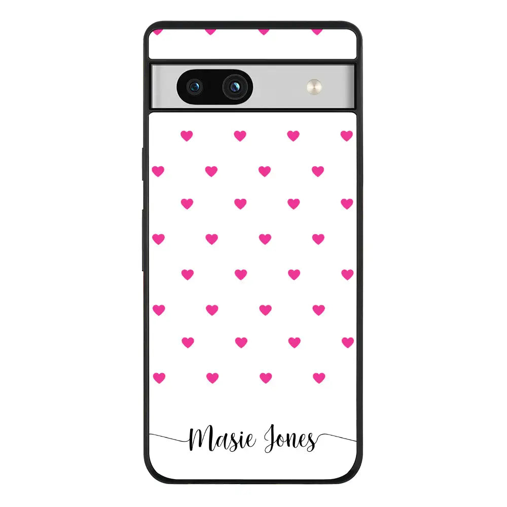 Heart Pattern Custom Text My Name Phone Case - Google - Pixel 7a 5G / Rugged Black - Stylizedd