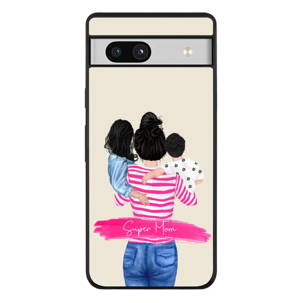 Google Pixel 7a 5G / Rugged Black Phone Case Custom Clipart Text Mother Son & Daughter Phone Case - Google - Stylizedd