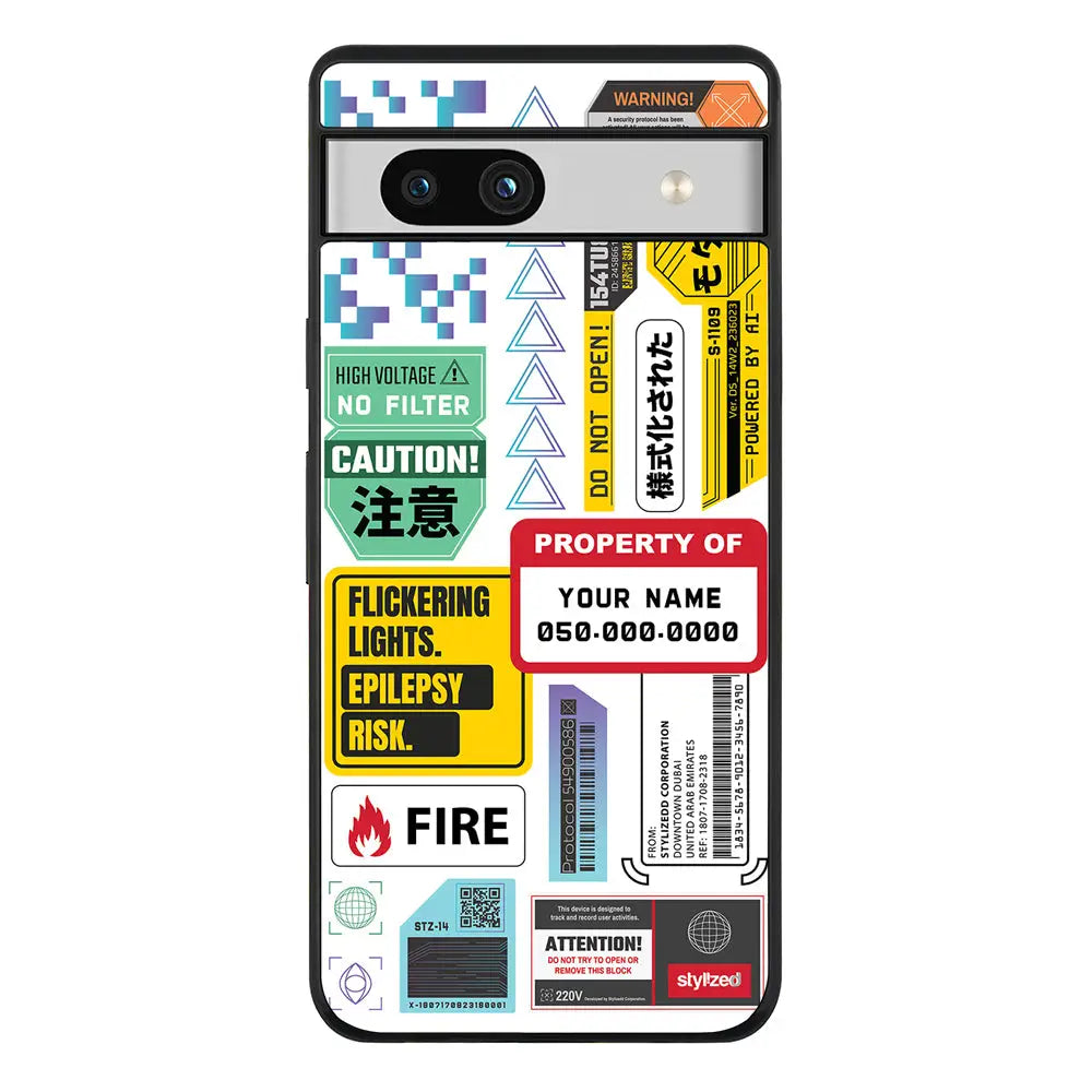 Google Pixel 7a 5G / Rugged Black Personalized Name Property of Label Stickers, Phone Case - Google - Stylizedd.com