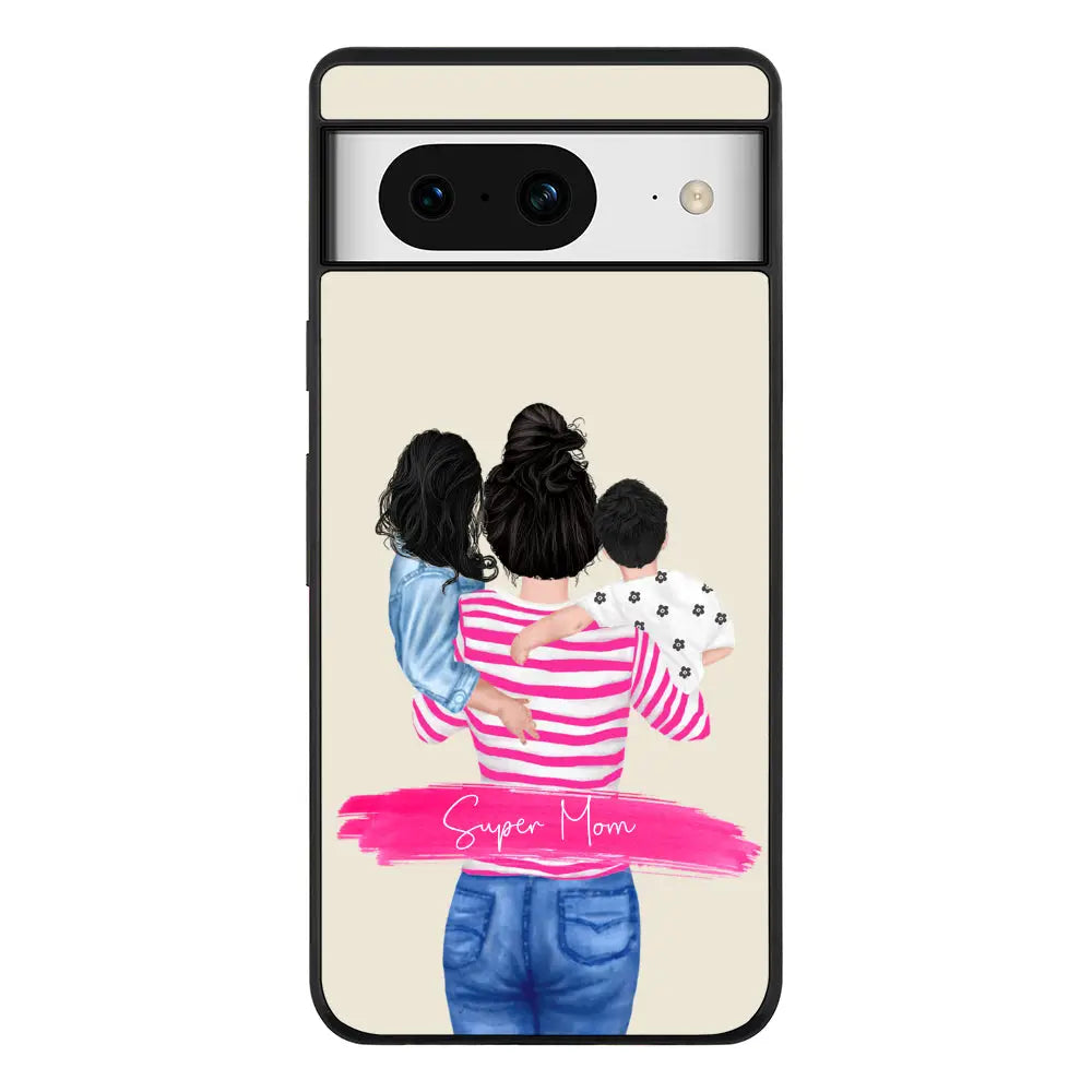 Custom Clipart Text Mother Son & Daughter Phone Case - Google - Pixel 8 / Rugged Black - Stylizedd