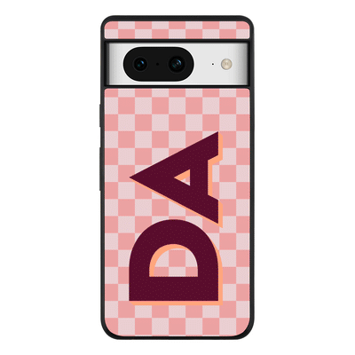 Custom Monogram Initial Small Checkerboard Phone Case - Google - Pixel 8 / Rugged Black - Stylizedd