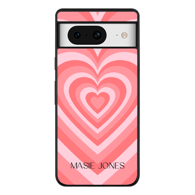 Personalized Name Retro Hearts Phone Case - Google - Pixel 8 / Rugged Black - Stylizedd